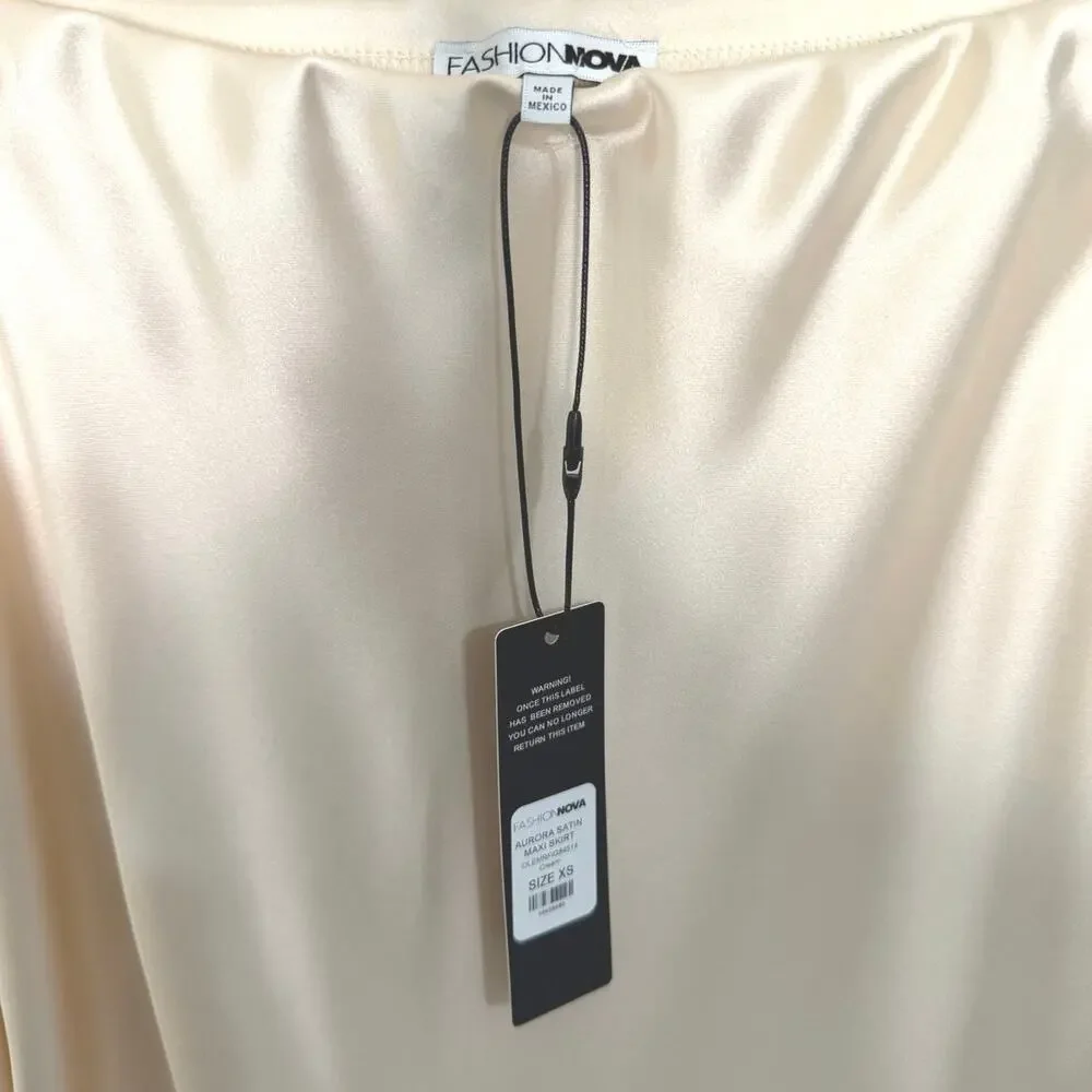 NWT FASHION NOVA satin maxi skirt cream size XS